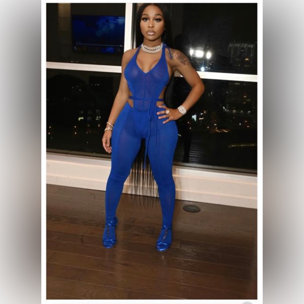 2 Piece Royal Blue Mesh Jumpsuit